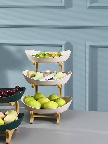 3-Tier Countertop Fruit Vegetable Metel Kitchen Bowl With Wooden Stand