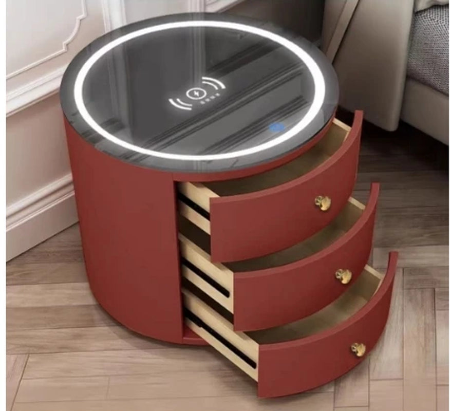 Super Affordable Drawer with Audio Wireless Usb Charging Smart Bedroom Drawer Solid Modern Minimalist round Smart Bedside Table