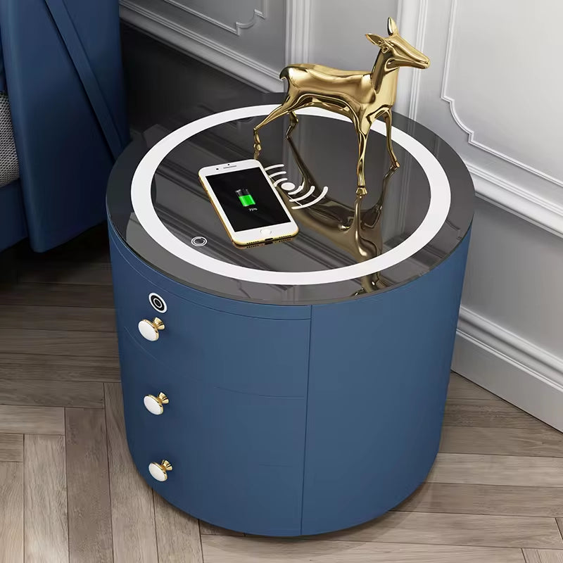 Super Affordable Drawer with Audio Wireless Usb Charging Smart Bedroom Drawer Solid Modern Minimalist round Smart Bedside Table