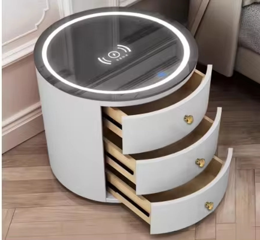 Super Affordable Drawer with Audio Wireless Usb Charging Smart Bedroom Drawer Solid Modern Minimalist round Smart Bedside Table