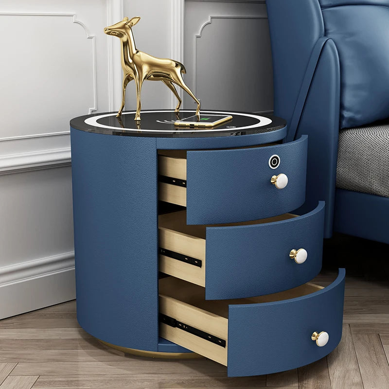 Super Affordable Drawer with Audio Wireless Usb Charging Smart Bedroom Drawer Solid Modern Minimalist round Smart Bedside Table