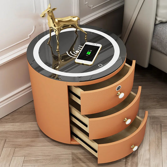 Super Affordable Drawer with Audio Wireless Usb Charging Smart Bedroom Drawer Solid Modern Minimalist round Smart Bedside Table