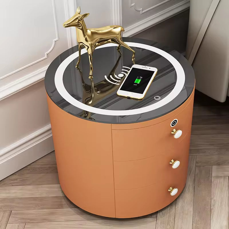 Super Affordable Drawer with Audio Wireless Usb Charging Smart Bedroom Drawer Solid Modern Minimalist round Smart Bedside Table