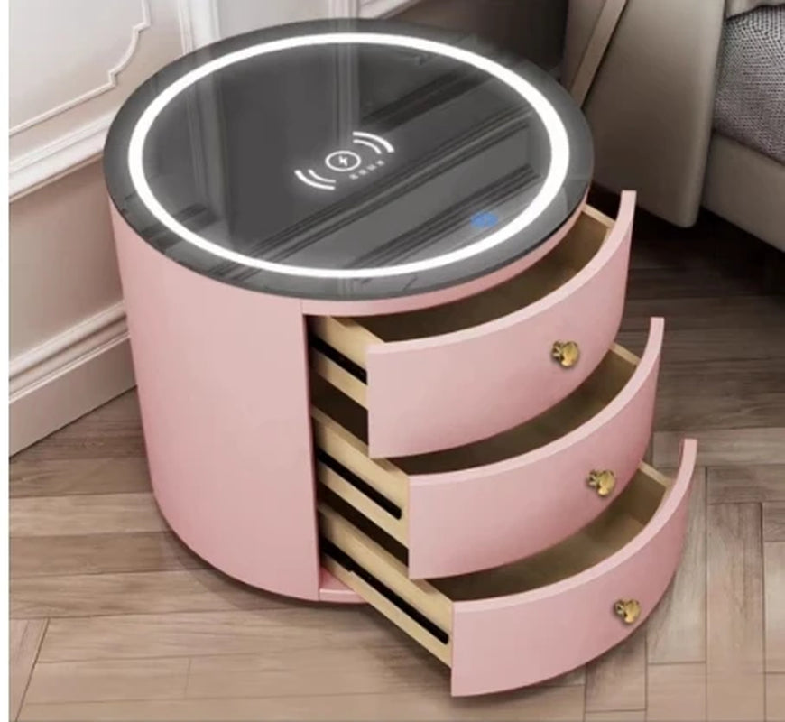 Super Affordable Drawer with Audio Wireless Usb Charging Smart Bedroom Drawer Solid Modern Minimalist round Smart Bedside Table