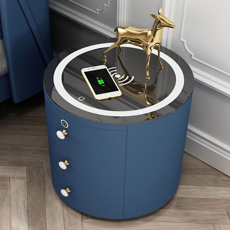 Super Affordable Drawer with Audio Wireless Usb Charging Smart Bedroom Drawer Solid Modern Minimalist round Smart Bedside Table